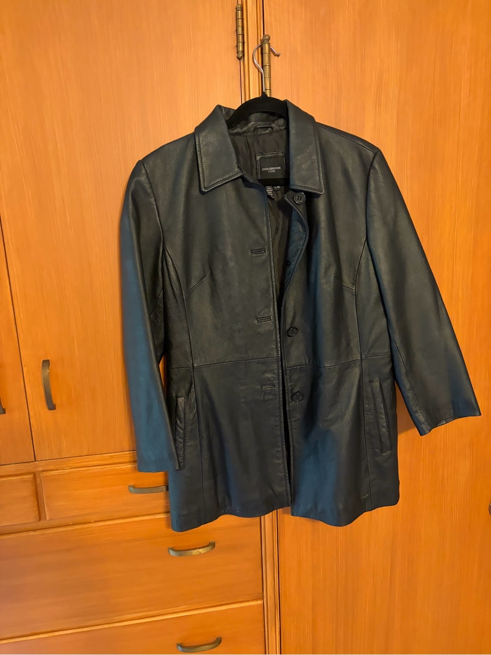 Women's Black Leather Button-Front Jacket